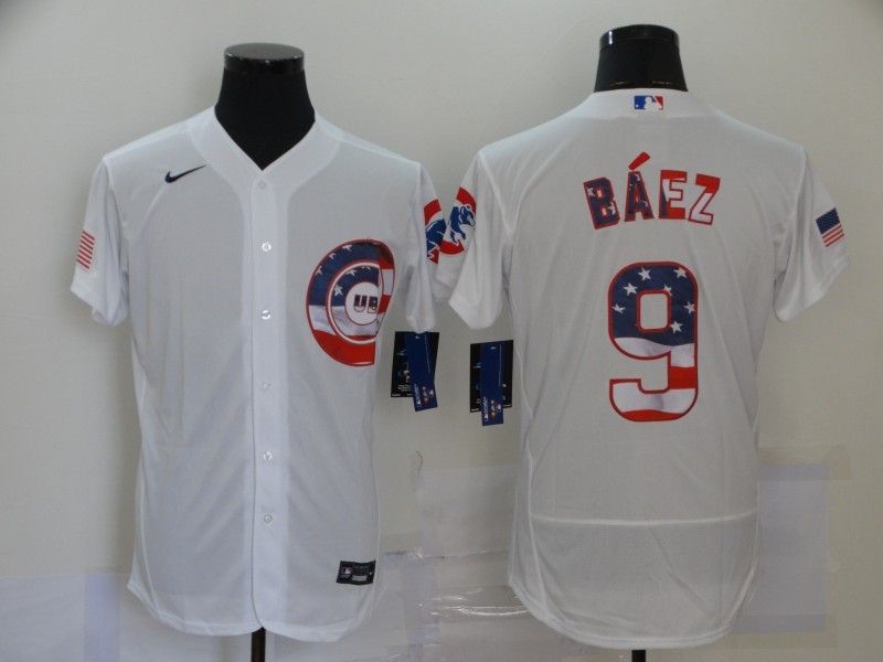 Men's Chicago Cubs Javier Baez #9 White Stitched Jersey